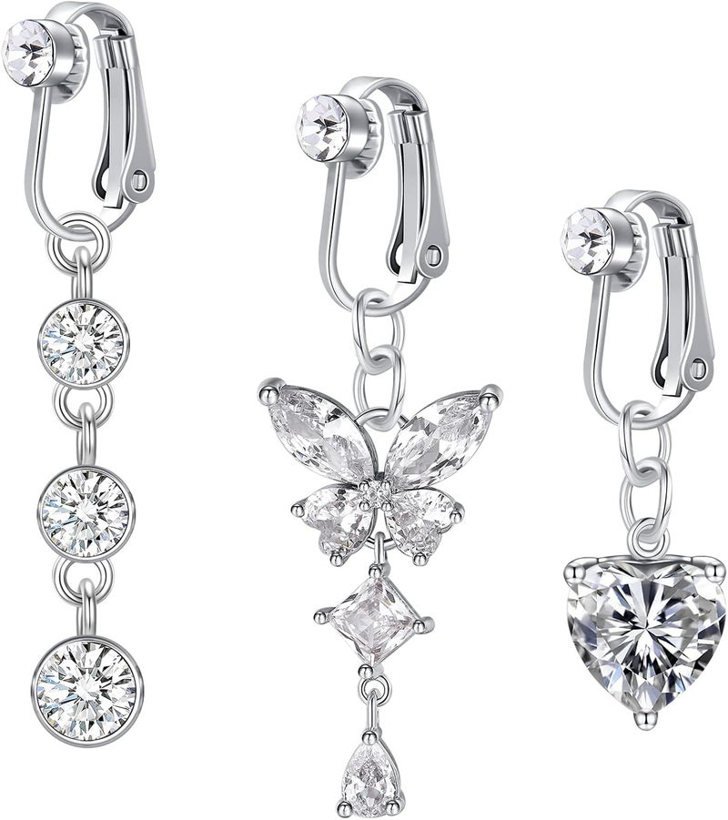 D.Bella Fake Belly Ring Fake Belly Piercing Clip on Belly Button Rings Surgical Steel Fake Belly Button Ring Fake Earrings Diamond Snake Dangle Non Piercing Fake Belly Piercing Jewelry - Image 1